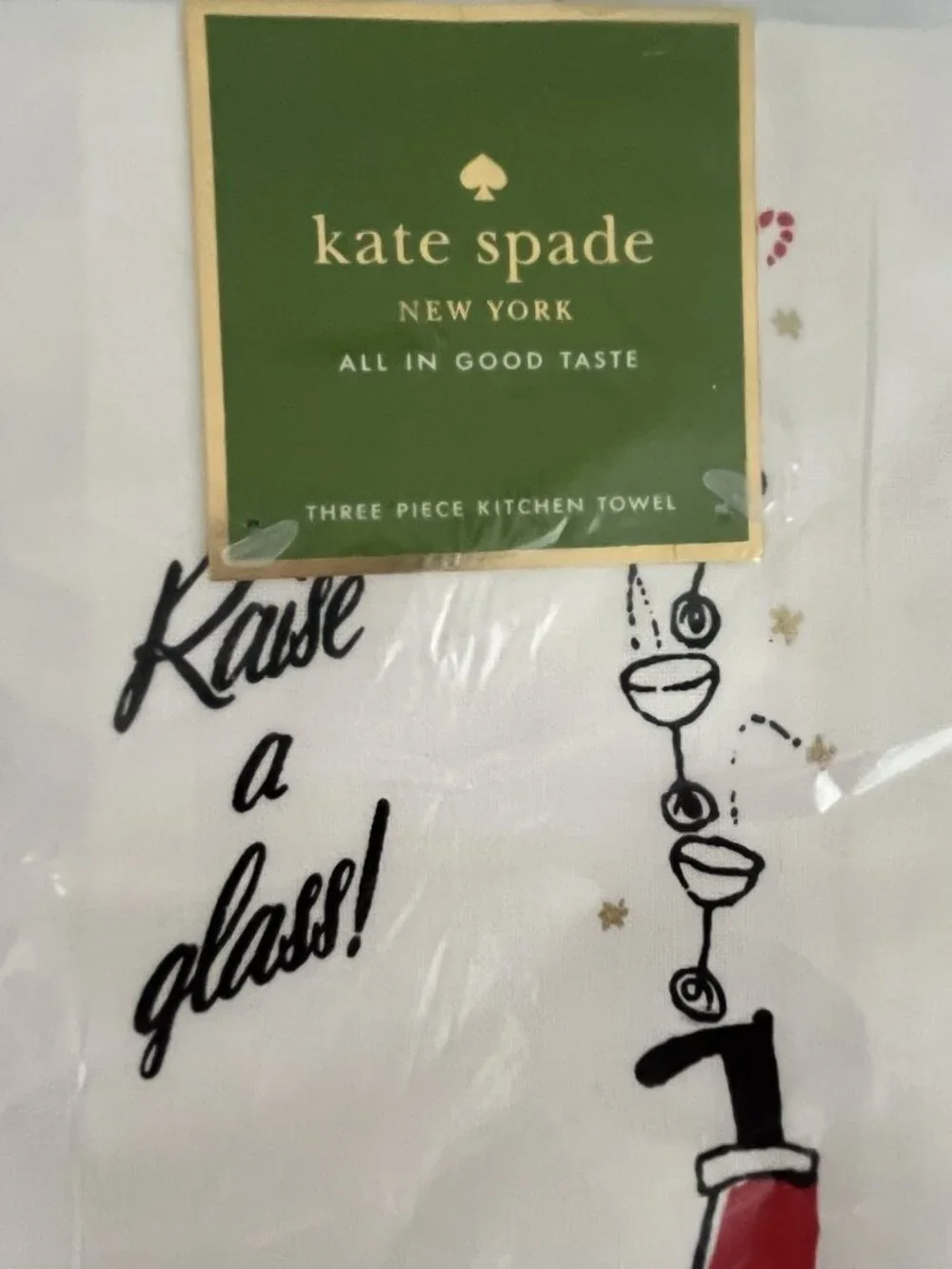 Kate Spade New York All in Good Taste 3pc Kitchen Towels Jolly Santa Christmas